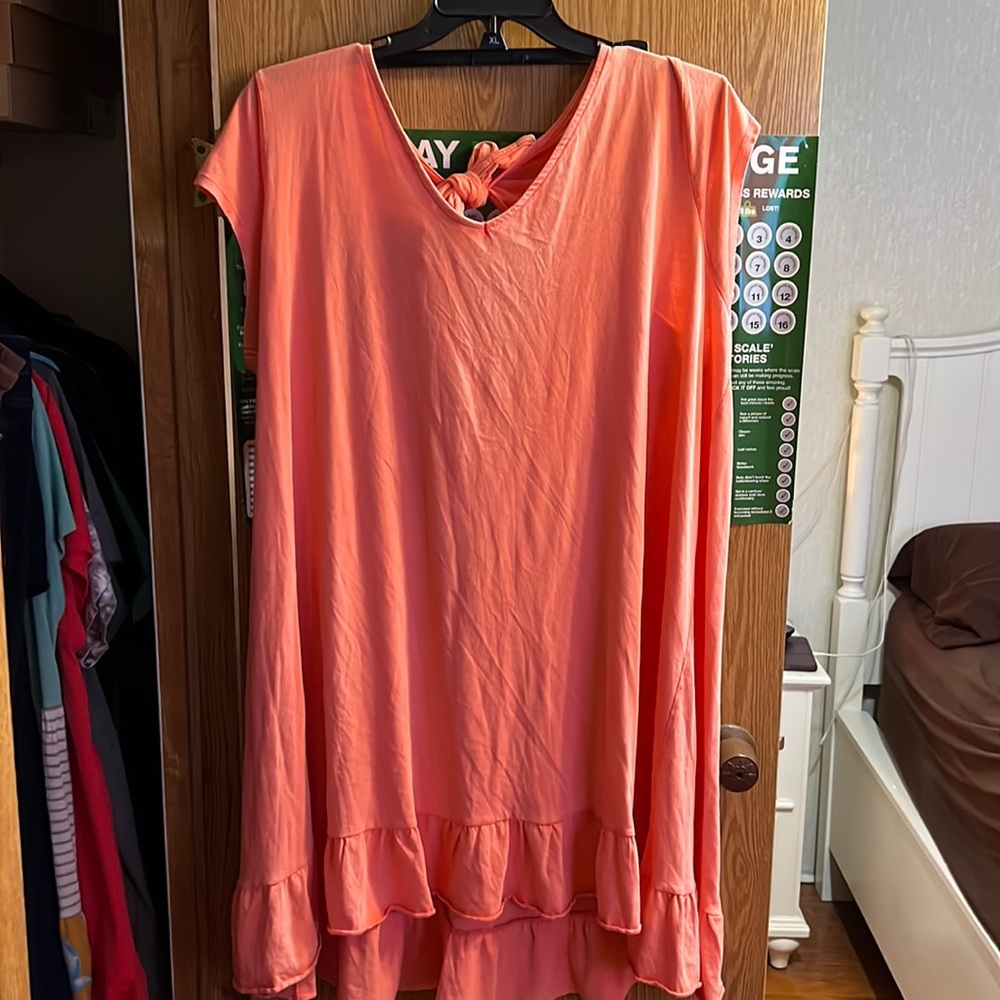 Peach ruffle hem tie back dress size 3X